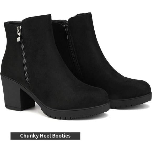 DREAM PAIRS Women's Ankle Boots Black Suede Booties Shoes - Picture 2 of 7